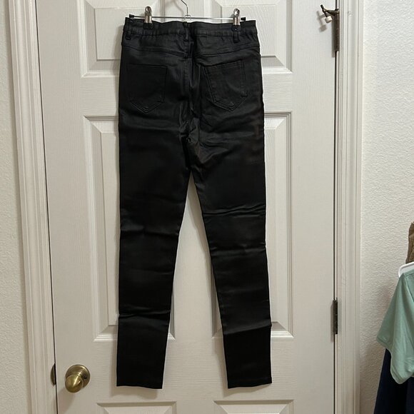 AA Apperloth Women’s Black Biker Jeans Poly Coated Size Small - Picture 4 of 5